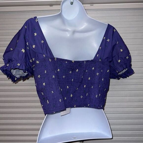 Daisy Street Sweetheart Neck Puff Sleeve Crop Blouse - Picture 2 of 6